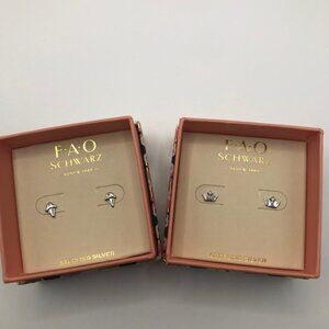 2-Pair FAO Schwarz Sterling Silver Post Earrings – Gift Boxed • New • Small Stud